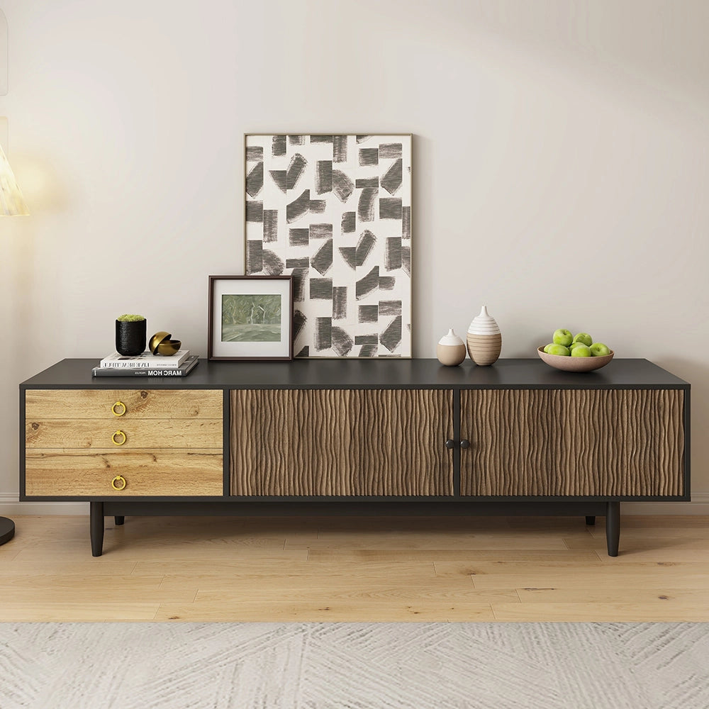 Mobile TV onde - Xylo - 3 cassetti combinazione legno/nero