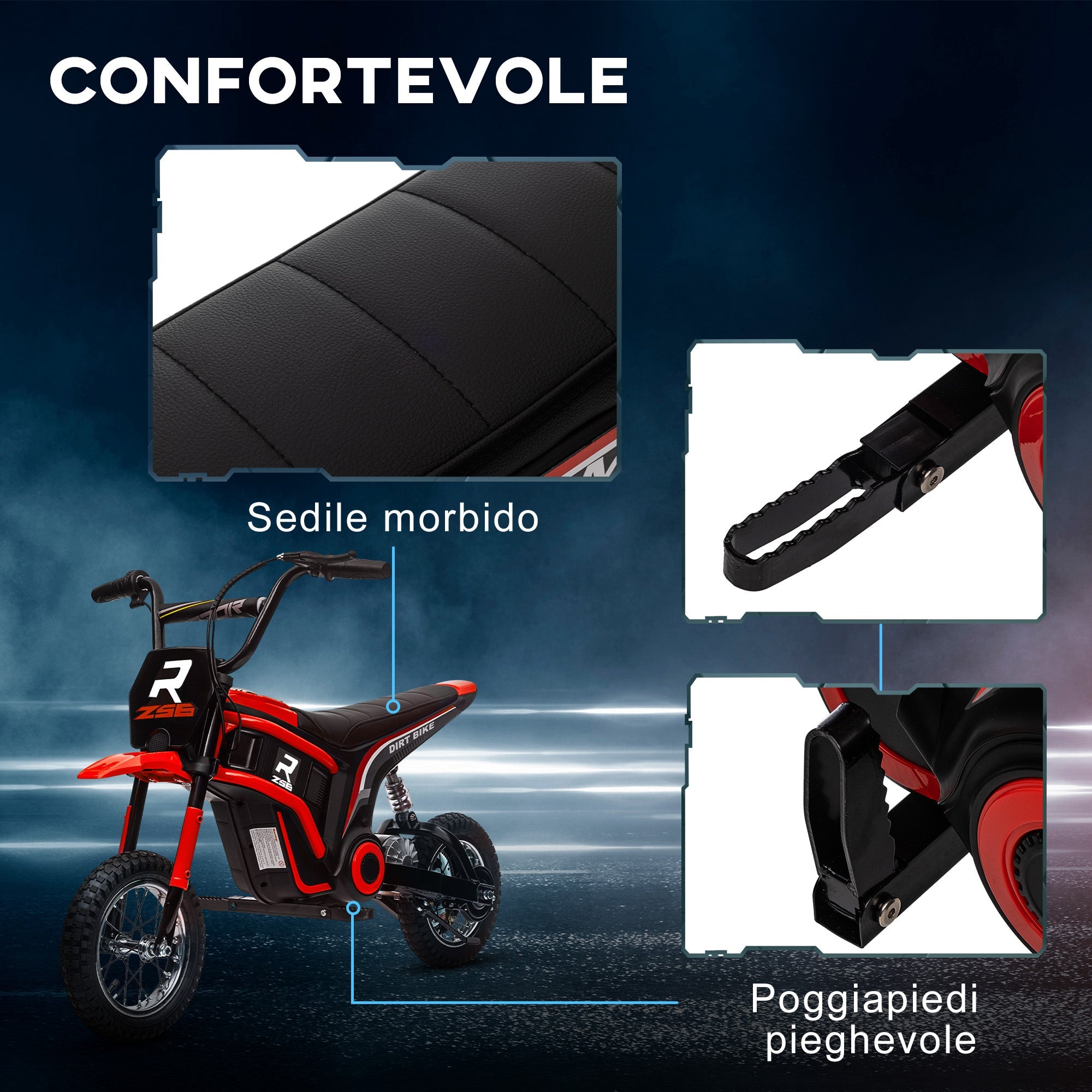 Moto Elettrica per Bambini con Acceleratore Manuale 2 Velocità 8-16km/h Rosso