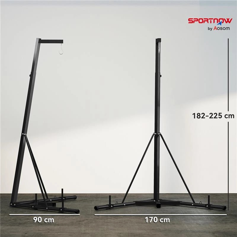 SUPPORTO SACCO DA BOXE REGOLABILE IN ALTEZZA E AUTOPORTANTE CON BASE TRIANGOLARE, 170X90X182-225 CM, NERO