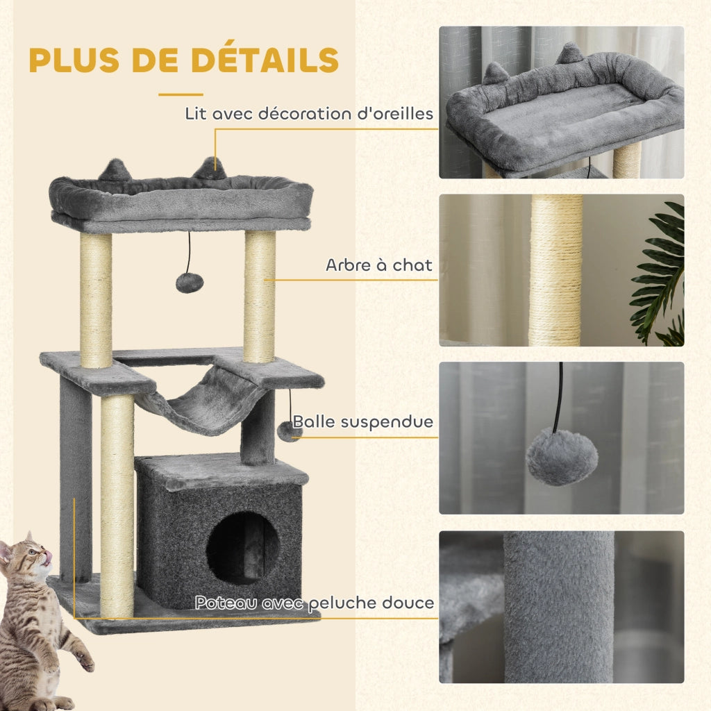 Arbre ¨¤ chat con griffoir, letto, nicchia, hammock, piattaforma ¨C zephmum ¨C 48x48x90 cm grigio