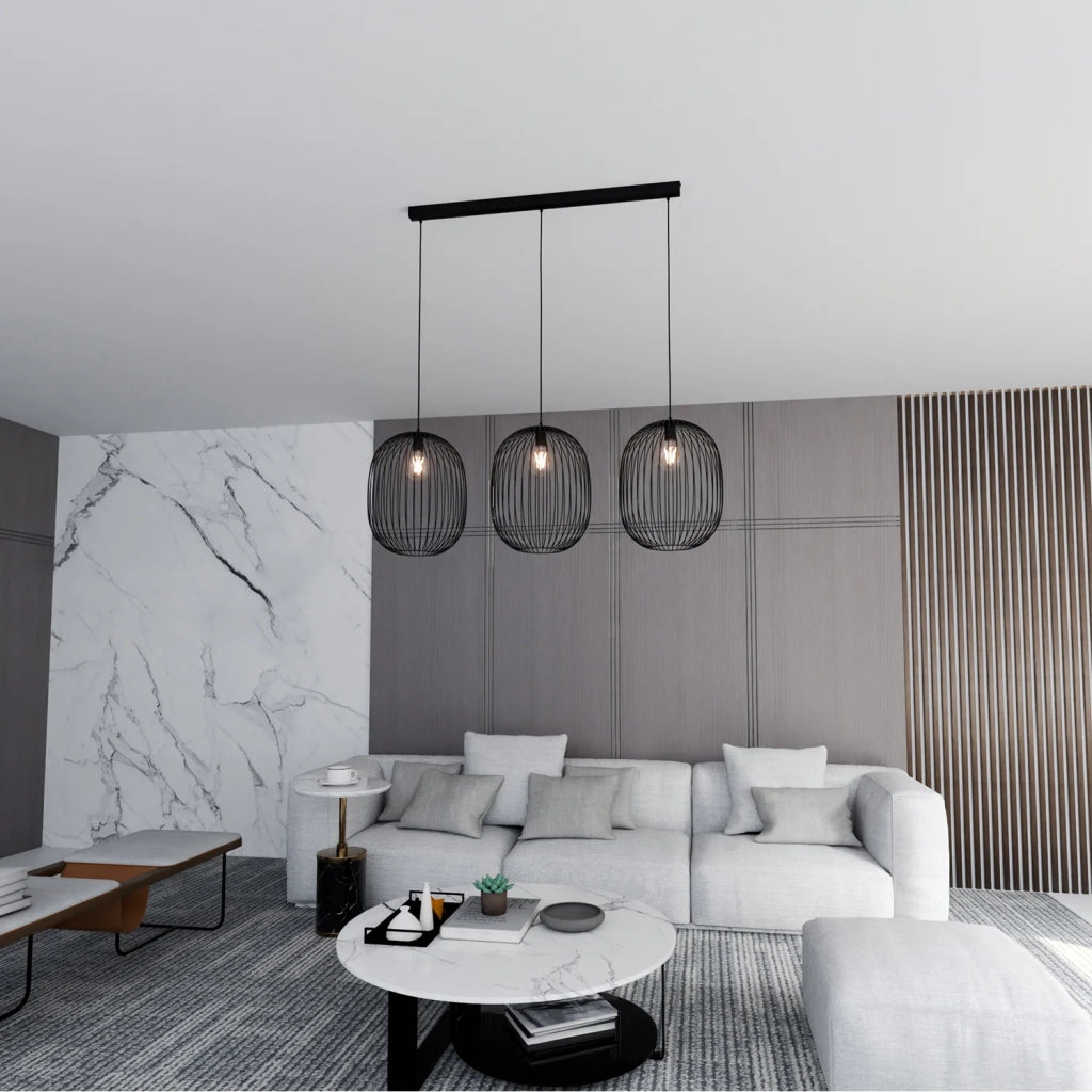 Lampadario Moderno Lugh Acciaio Nero 3 Luci E27 Ip20