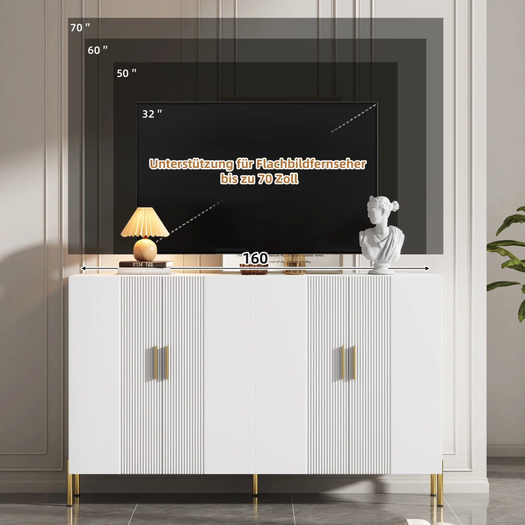 Madia con 4 Ante e 4 Ripiani Regolabili; Stile Minimalista; in Pannelli di Particelle; 160×35×100 cm; Bianco