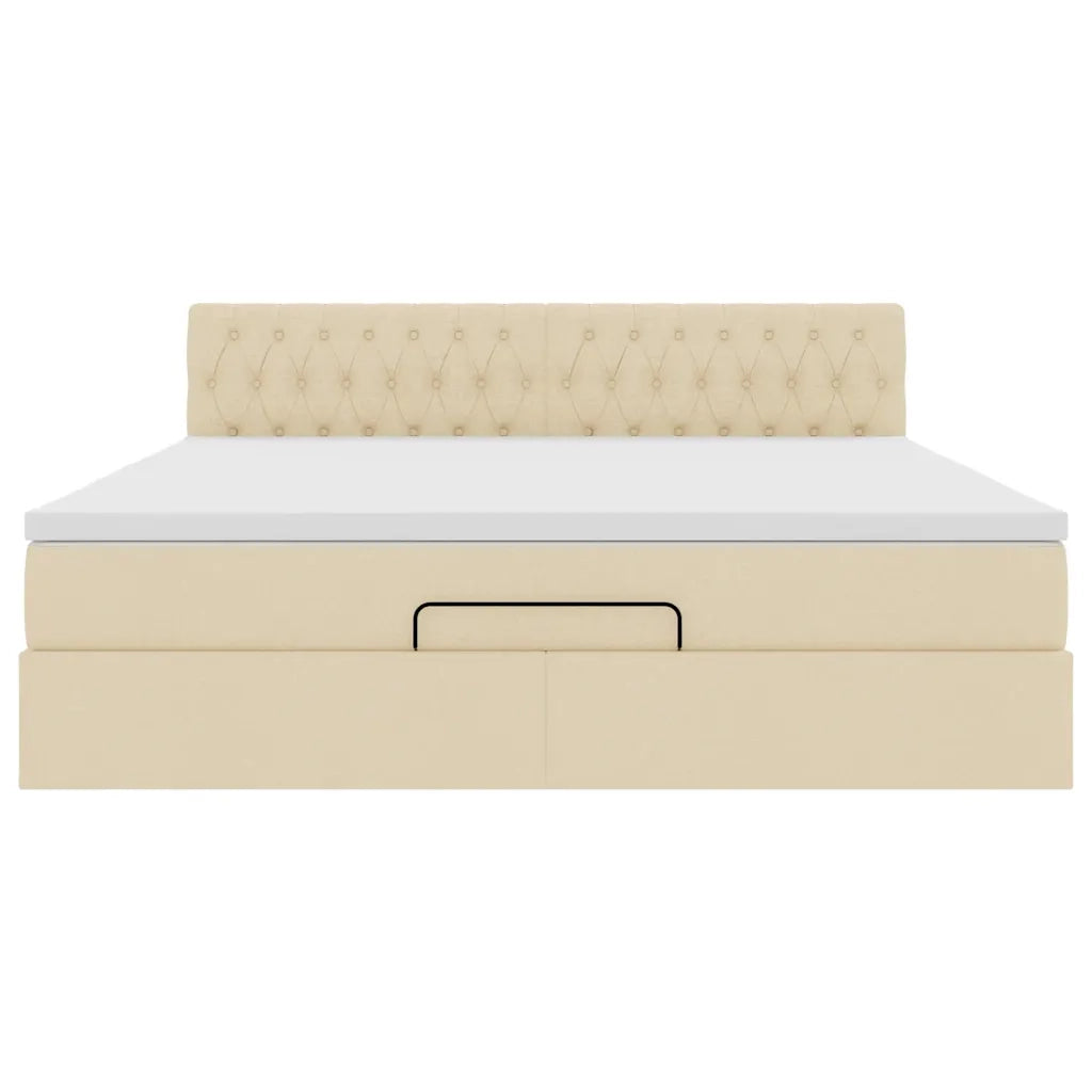 Struttura Letto Pouf con Materasso Crema 160x200 cm in Tessuto