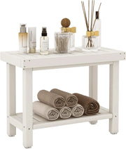 Sgabello da Doccia a 2 Livelli, Panca da Bagno Impermeabile con Piedini Antiscivoli, Design a Stecche, Sgabello Versatile con Carico 150 kg, 61 x 31 x 49 cm (Bianco)