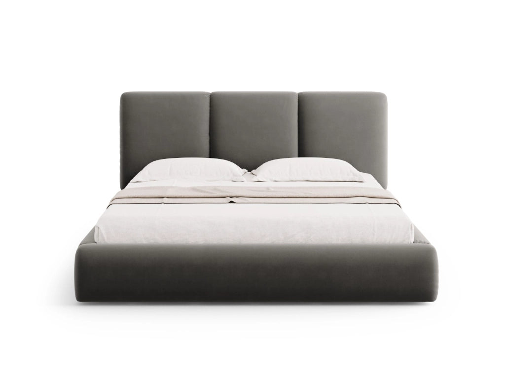 Cosmopolitan Design - Letto a cassettone con testiera "Nicolas" 180x200cm in velluto grigio chiaro 
