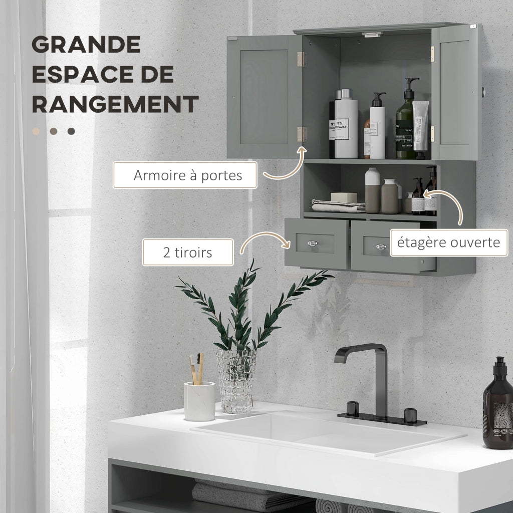 Mobiletto da Bagno Sospeso con Ante e Cassetti ¨C Zephmum ¨C Grigio 50.8x17.8x66 cm