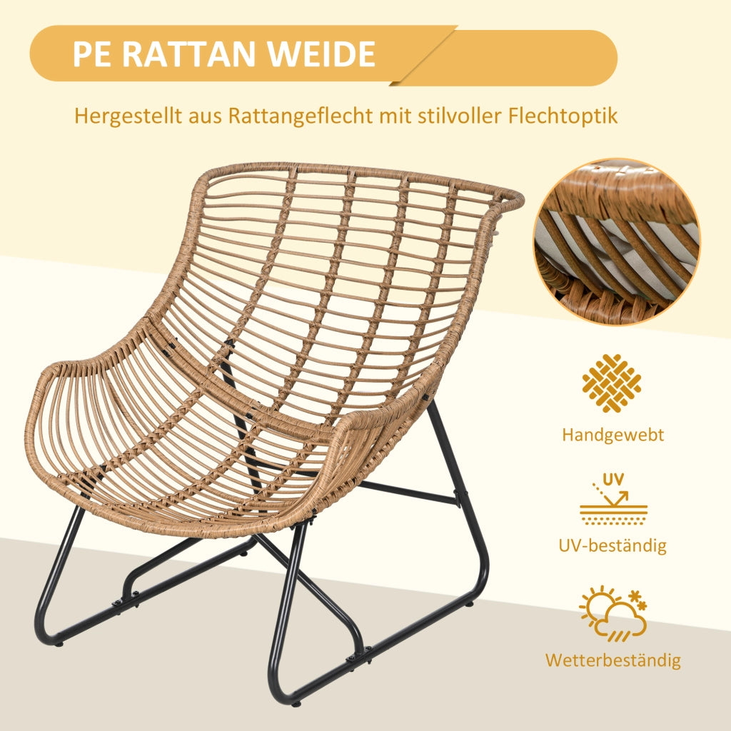 Poltrona da Giardino in Polyrattan ¨C zephmum ¨C 75x101x90 cm, Naturale/Khaki/Nero