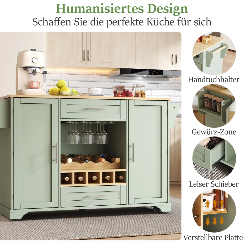 CARRELLO CUCINA CON PIANO ALLUNGABILE 138x45/70x92 cm Verde Antico MDF