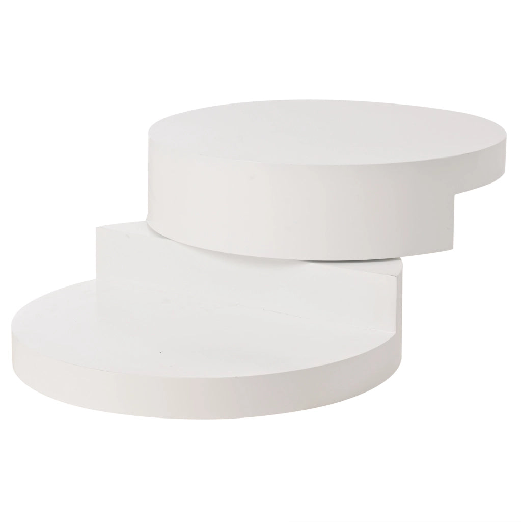 Tavolino rotondo girevole con LED, doppio piano e struttura in MDF
