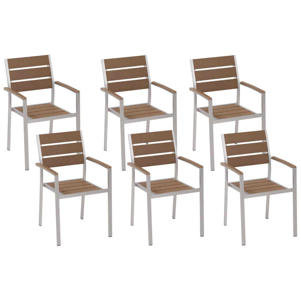 Set di 6 sedie da giardino da pranzo in plastica marrone con schienale a doghe in alluminio anodizzato set di sedie da esterno