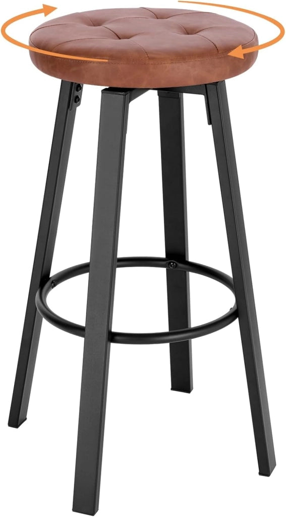 1 Sgabello da Bar con 4 Gambe e Poggiapiedi, Sedia Alta da Cucina in Metallo e PU, con Seduta Rotonda Φ 35,5cm, Carico di 120kg, Antracite, BH330an-1
