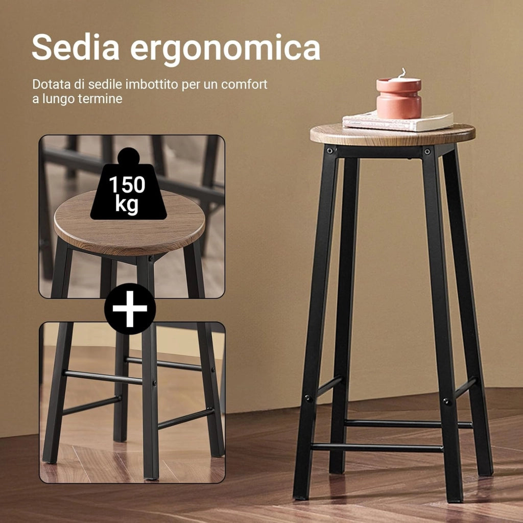 Set Tavolo da Bar Alto con 4 Sgabelli - Tavolo Salvaspazio per Cucina Piccola e Balcone, Stile Industriale Moderno - Tavolino Alto da Esterno per Giardino o Terrazzo Nero OGT22-SCH