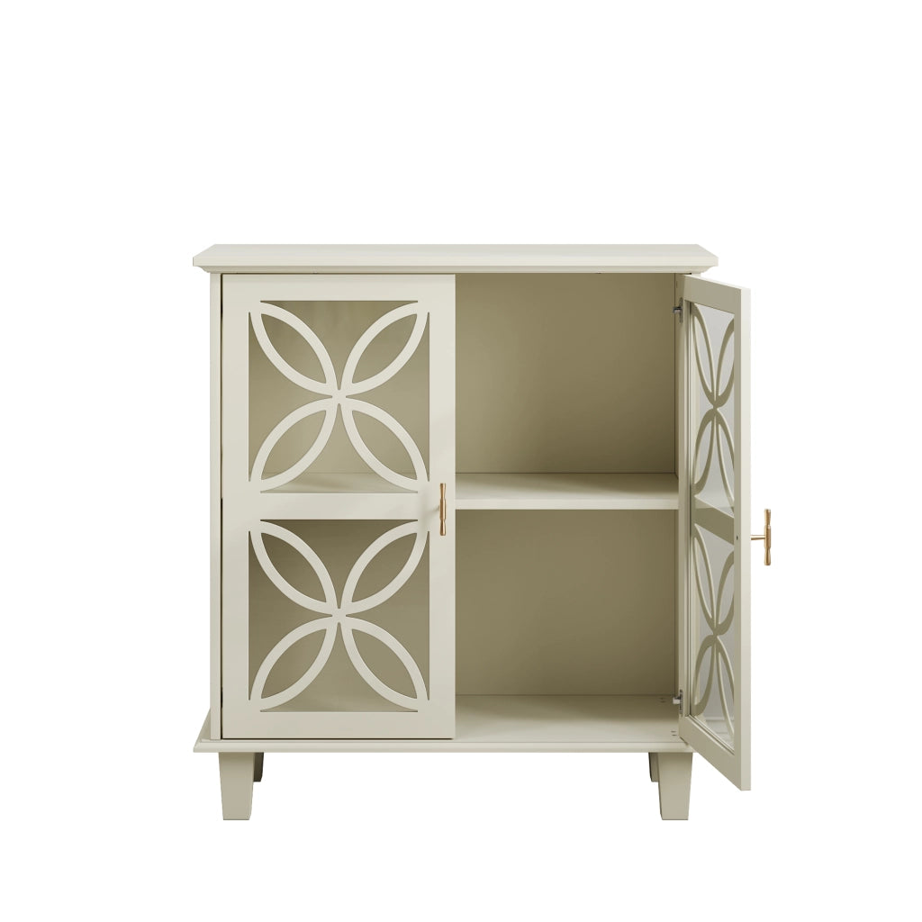 Credenza con 2 ante in vetro e ripiani regolabili; per cucina; in MDF; crema; 94×47.3×16.0 cm