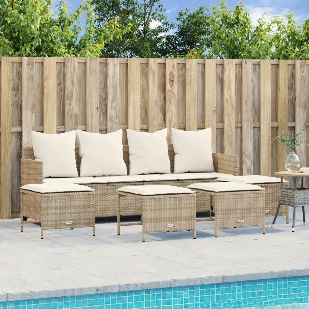 Set Divano da Giardino 5 pz | Set Salotto da Giardino con Cuscini Beige in Polyrattan