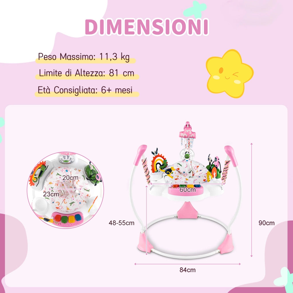 Centro attività bambini jumperoo 6 giocattoli interattivi luci musica-Centro attività altezza regolabile tavolo 360° neonati 6 mesi+ Rosa