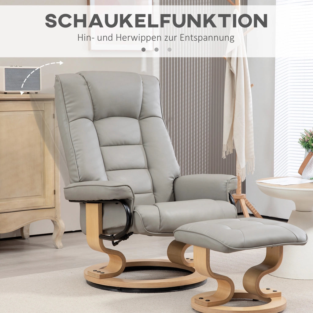 Poltrona relax girevole reclinabile con poggiapiedi ¨C Minimal ¨C similpelle grigio legno