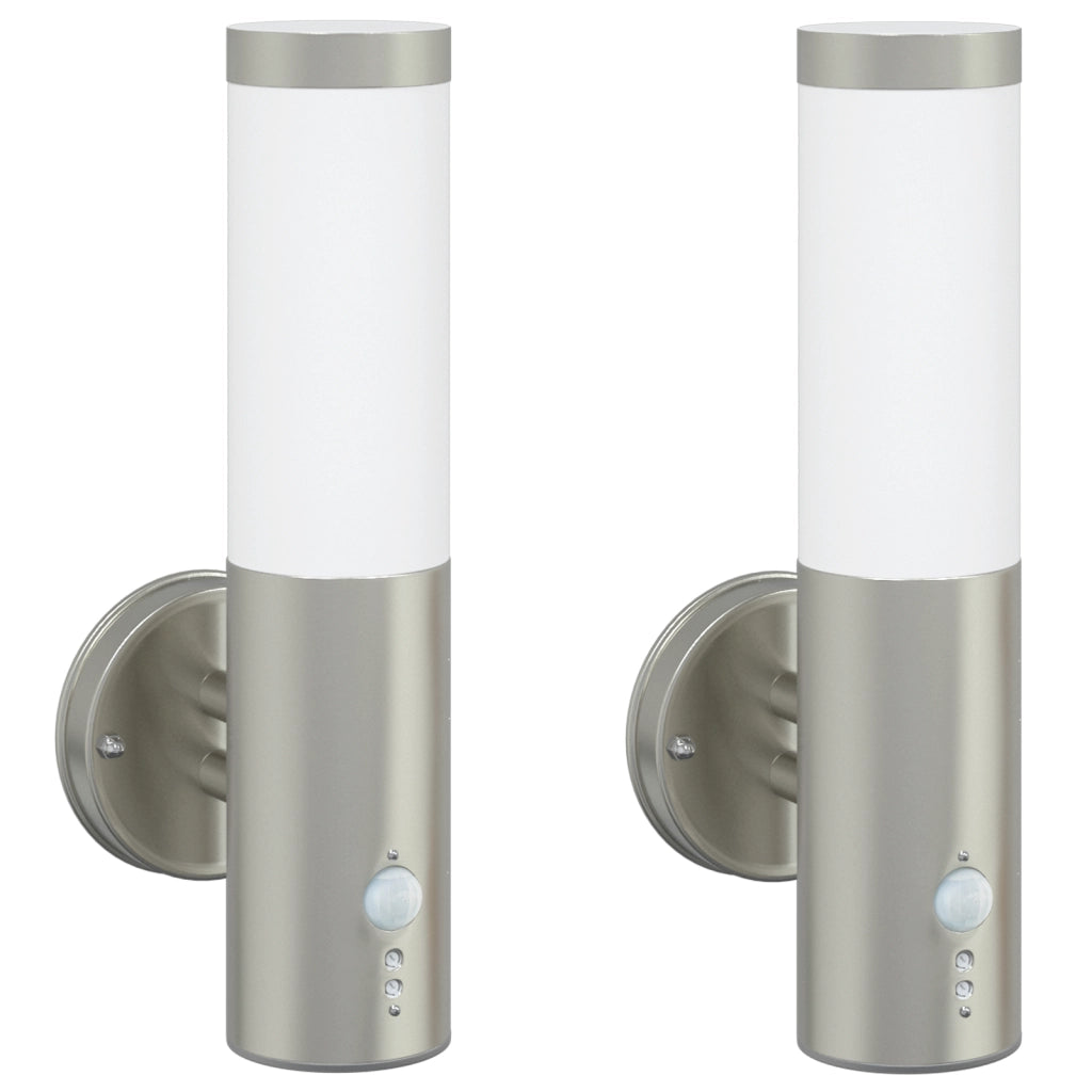 Lampada da Parete da Esterno con Sensore 2 pezzi Argento Acciaio Inossidabile IP44