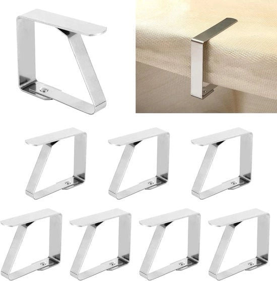 8 pezzi di clip per tovagliato in acciaio inossidabile - Dimensione extra grande per tavoli da 2,5-6,5 cm (Ideale per pic nic e feste)