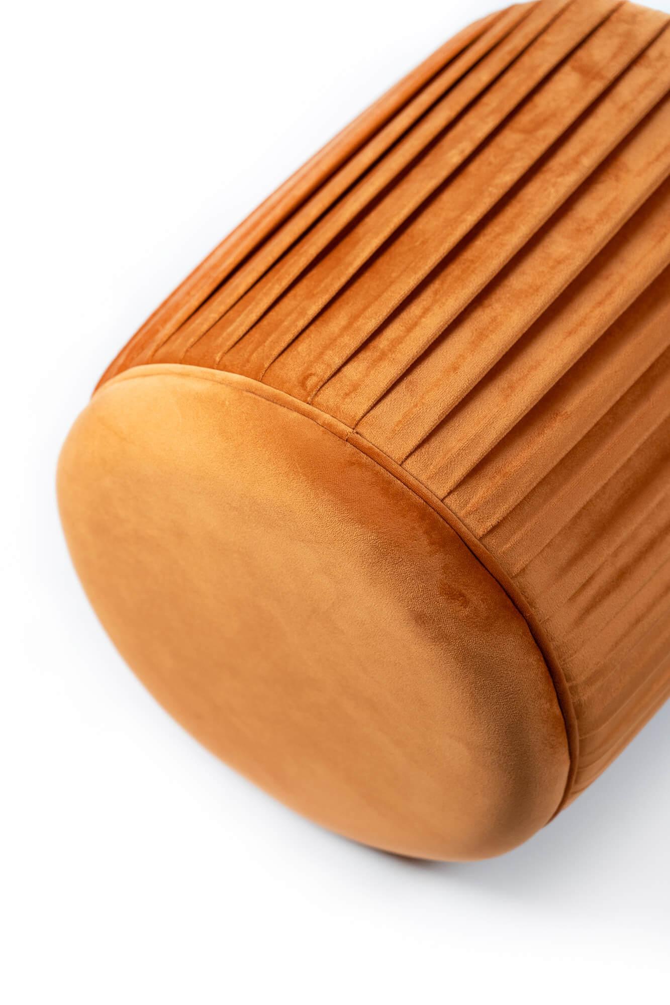 Pouf Imbottito Ø35x40 cm in Velluto Arancione