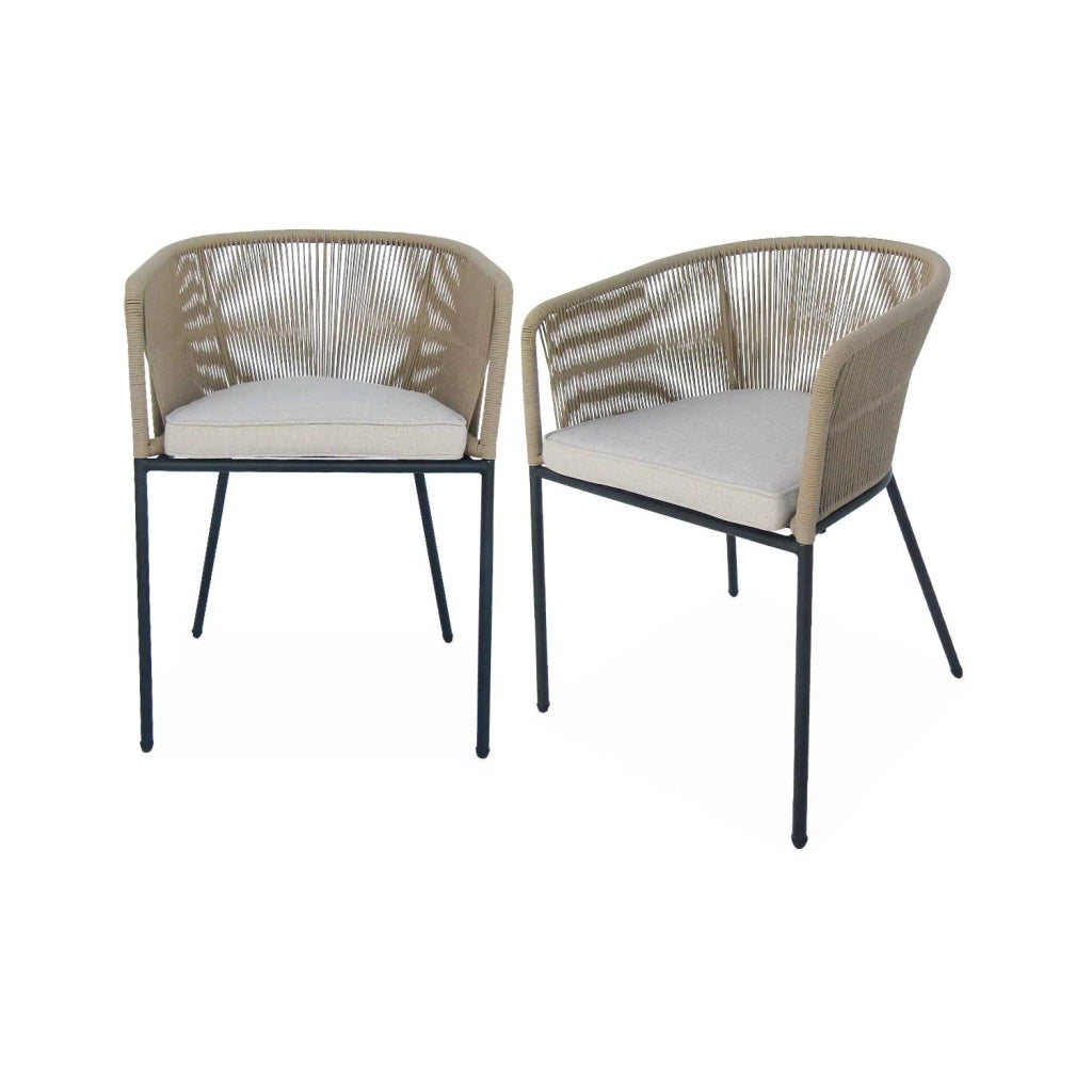 Set 2 sedie da giardino in corda e acciaio zincato, beige