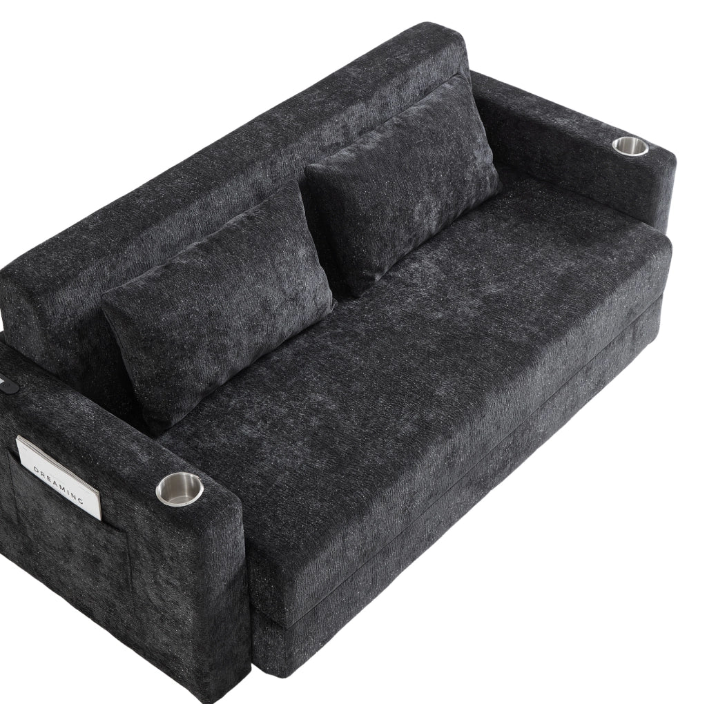 Divano letto 2 in 1 in ciniglia con funzioni integrate