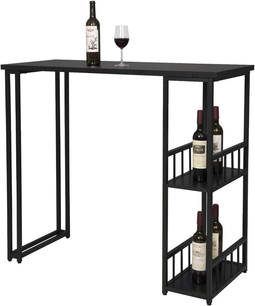 Tavolo da Bar Alto con Mensole Bancone da Casa in Metallo e Legno Nero 120x50x105 cm