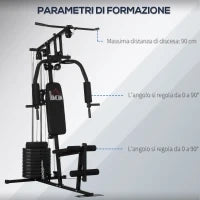 Stazione Fitness con Pesi da 45kg per Allenamento a Casa, 135x103x210cm, Nero
