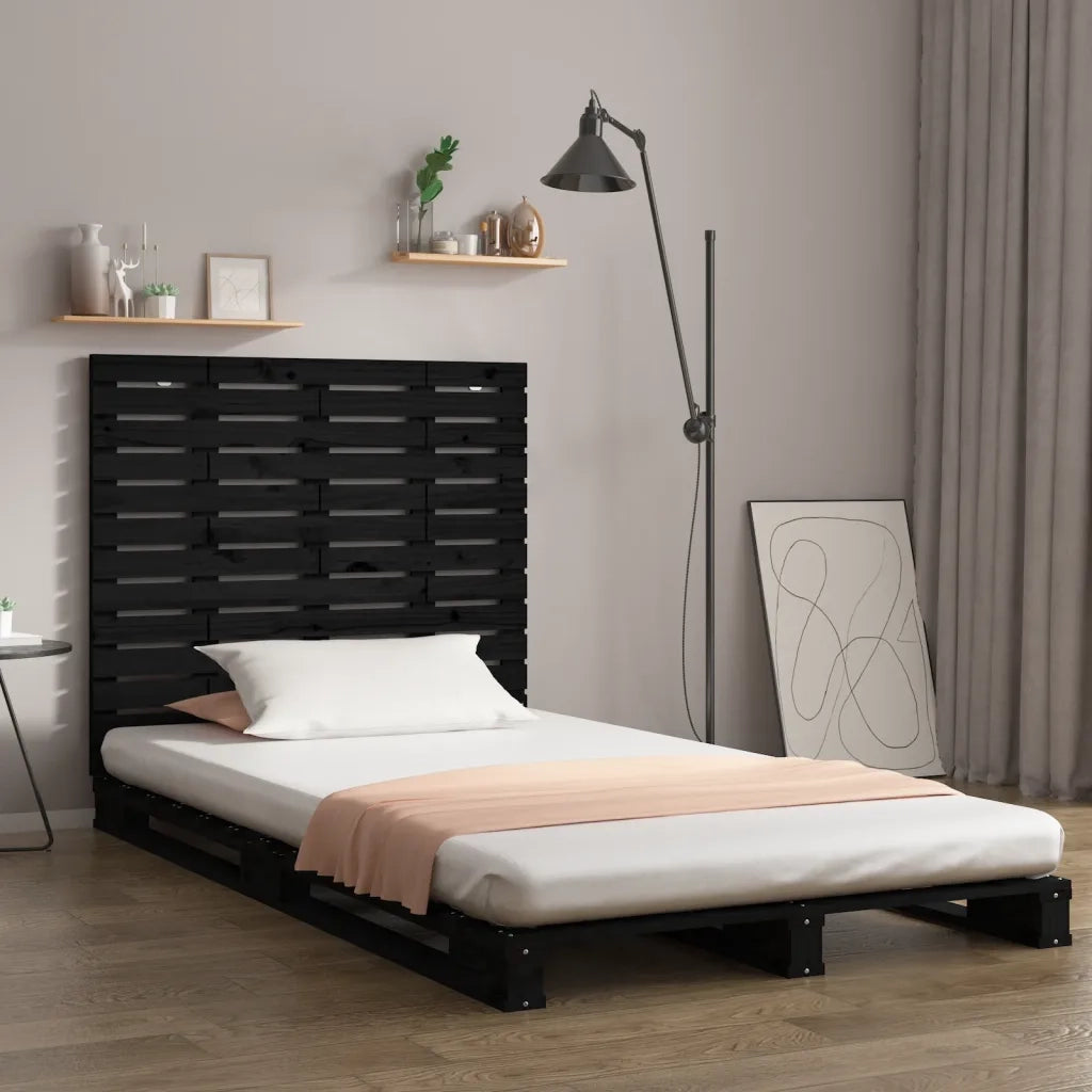 Testiera | Testata da Parete Nera 106x3x91,5 cm in Legno Massello di Pino