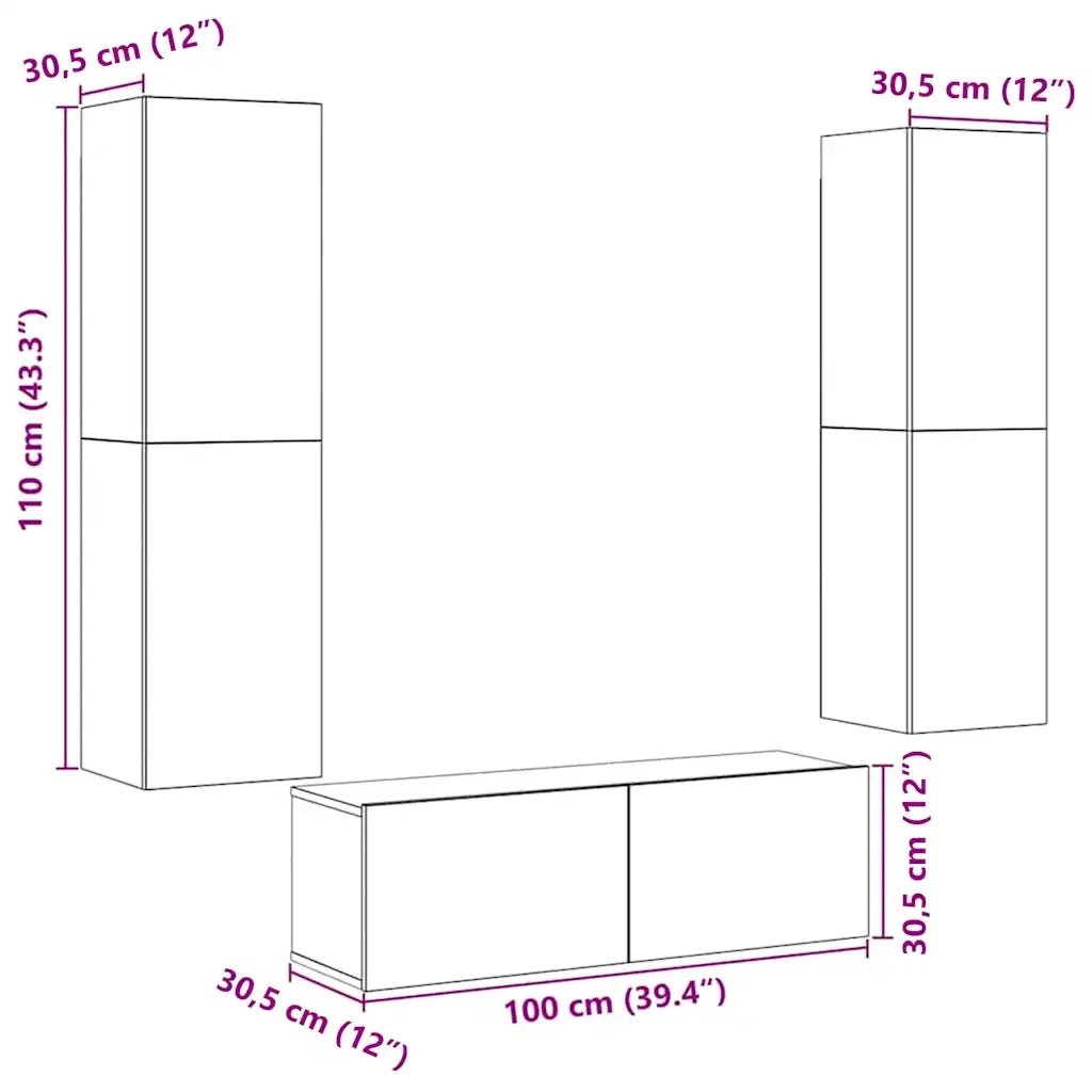 vidaXL Mobili TV a Parete 3 pz Legno Antico in Legno Multistrato