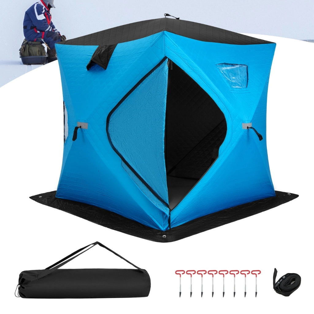 Tenda da pesca sul ghiaccio pieghevole capanno 2 persone pareti cotone, Tenda da pesca sul ghiaccio con porta e cerniera Blu-Tende