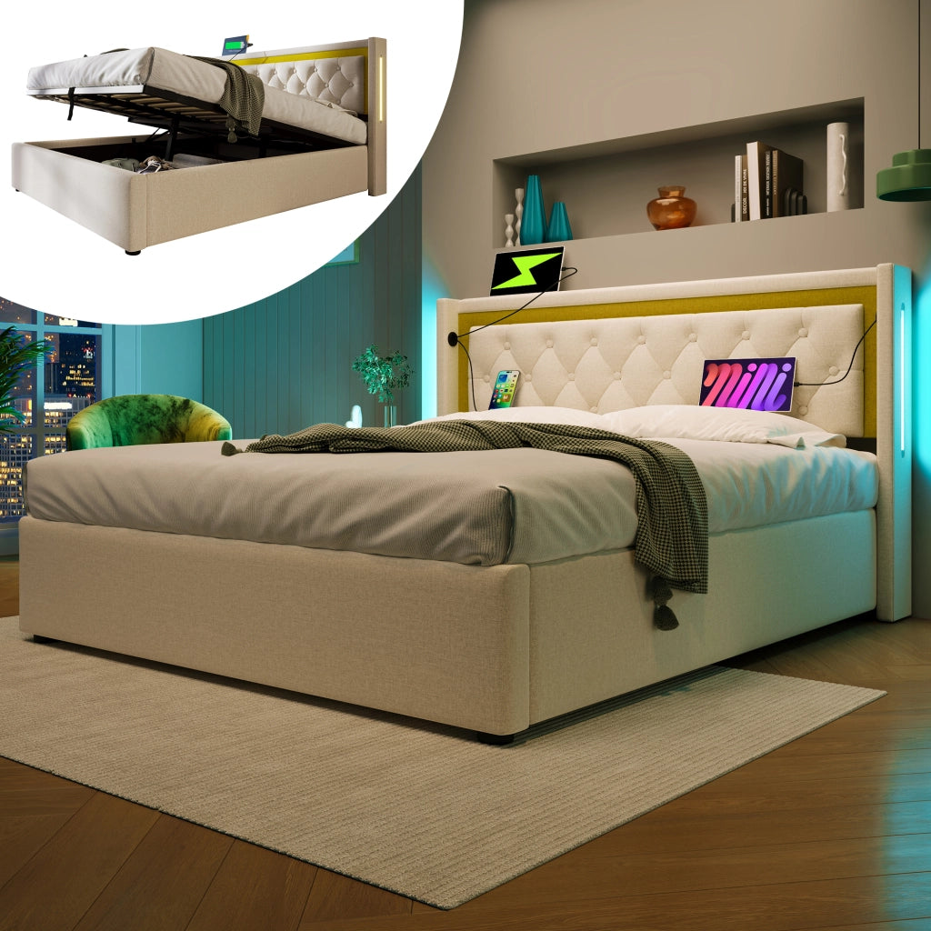 letto imbottito cotone beige 140x200 cm