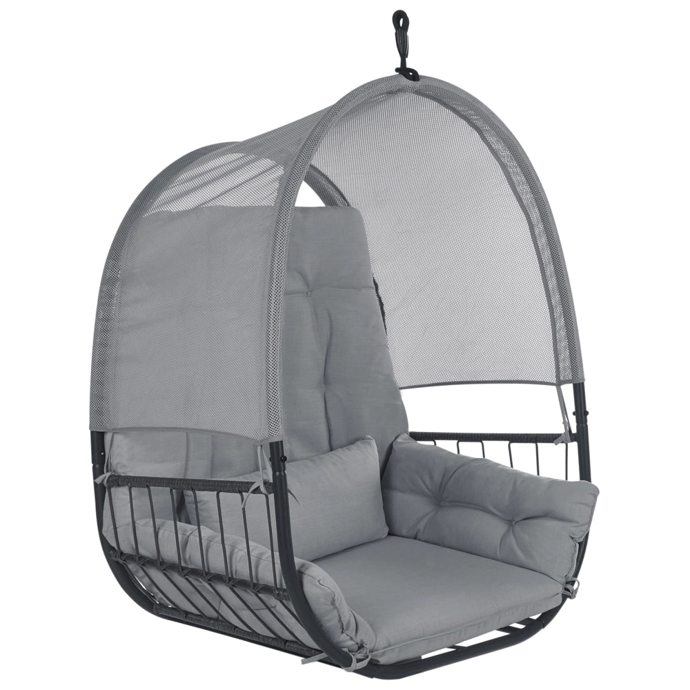 Sedia a dondolo sospesa Grigio scuro Supporto metallico in corda Cuscino morbido per seduta Boho Rustico Soggiorno Terrazza