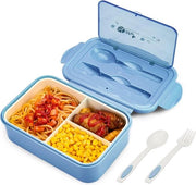 Borsa per pasti, contenitore bento, contenitore per pane con 3 scomparti e posate, impermeabile, contenitore per pane, frigorifero, lavastoviglie, microonde, contenitori per pane per scuola, lavoro, picnic, viaggi (blu)