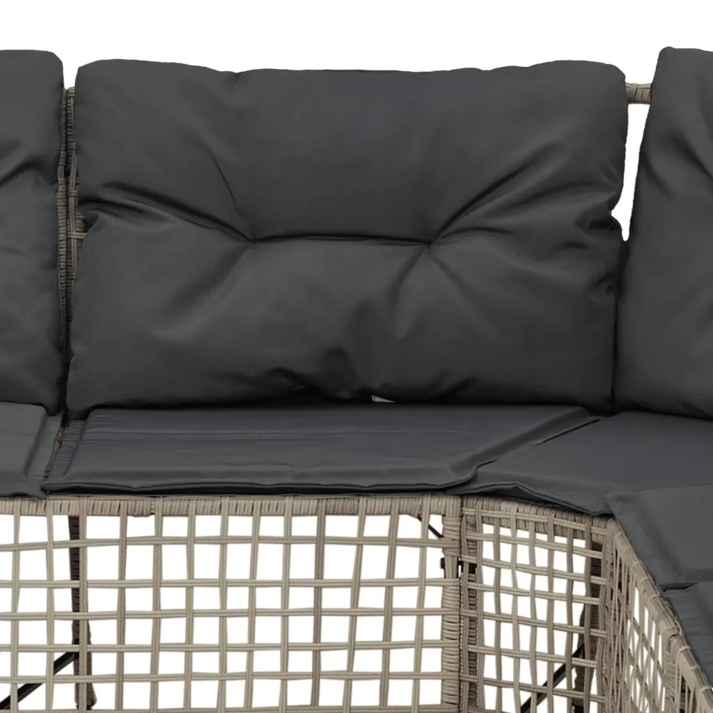 Divano da Giardino a L Cuscini e Pouf-Sofa da Giardino-Divano da esterno Grigio Chiaro Polyrattan