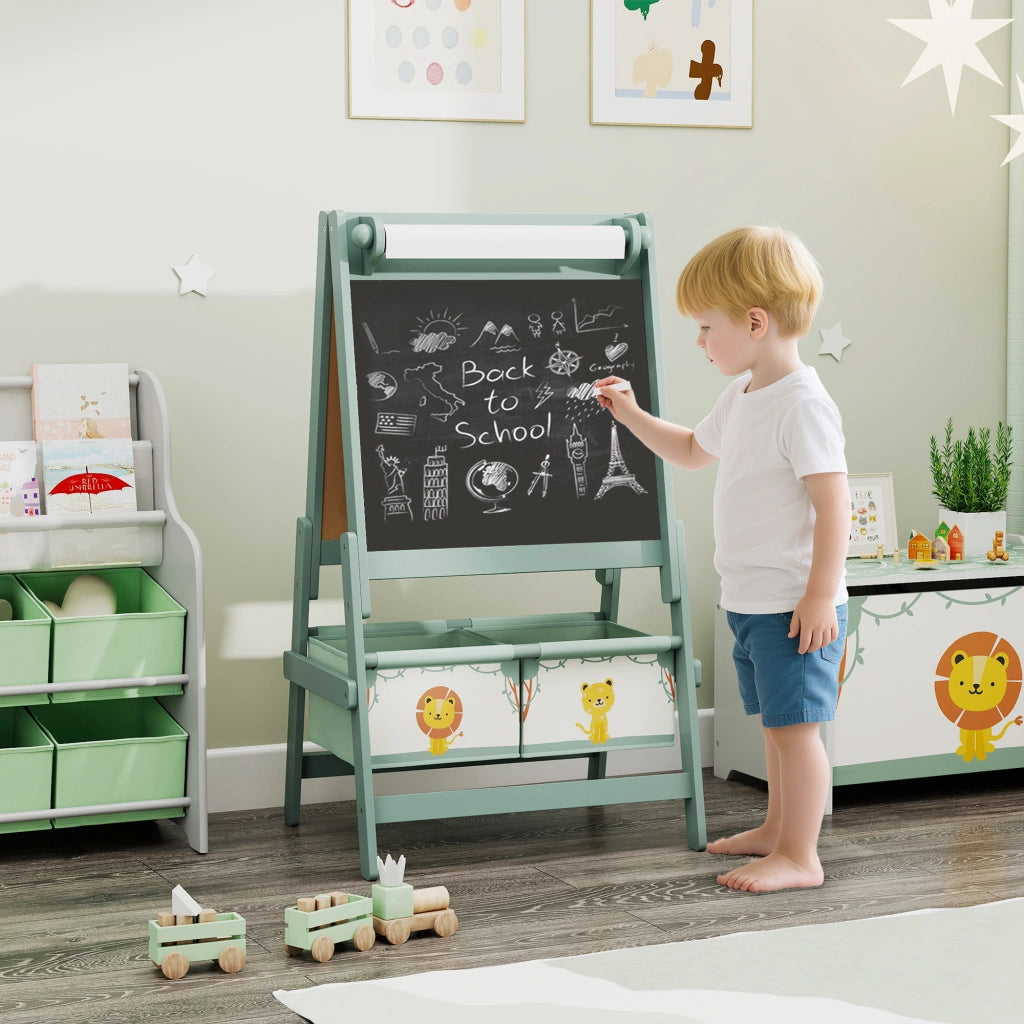 Casetta per Bambini 3 in 1 con Lavagna a Gessi, Whiteboard e Rotolo di Carta ¨C Zephmum ¨C Verde