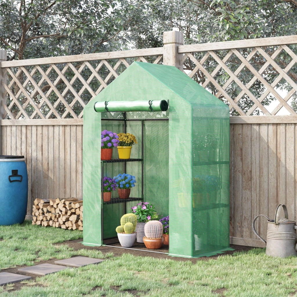 Serra da Giardino in Acciaio e Plastica PE con 4 Ripiani, Funi e Picchetti, 141x72x191 cm, Verde