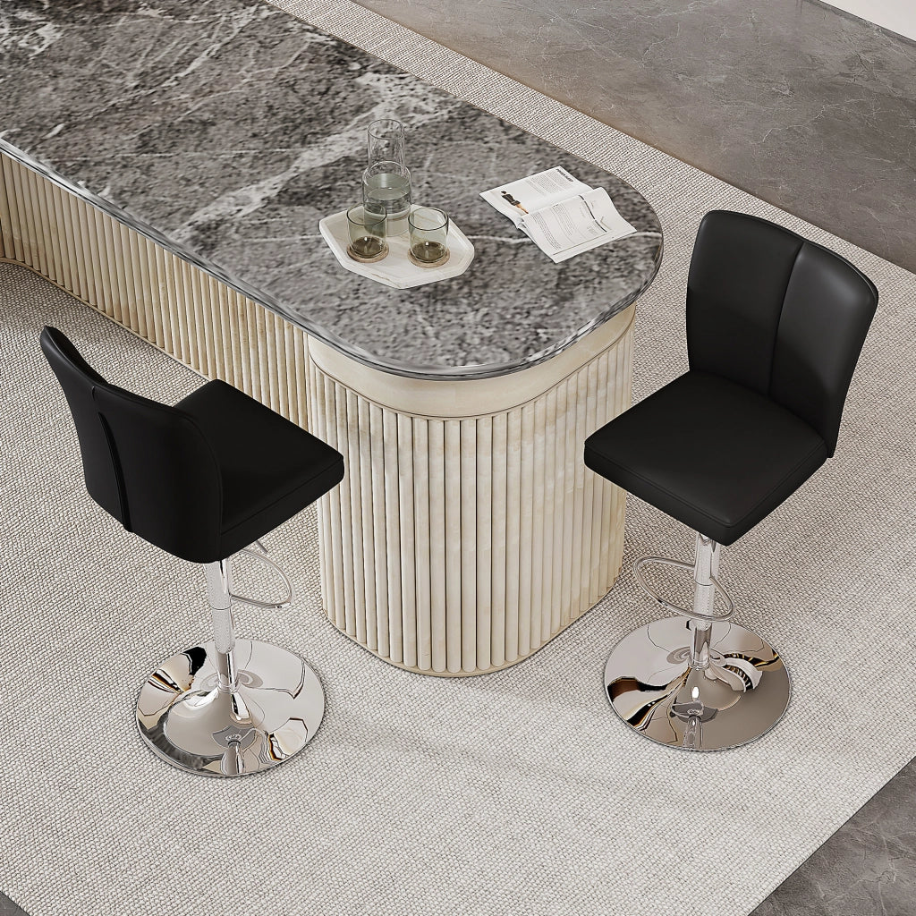 Sgabello da bar girevole set da 2 con altezza regolabile e poggiapiedi in PU con base metallica nero e argento