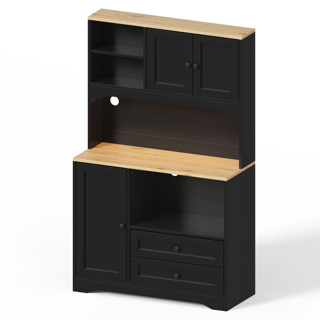 Mobile Dispensa 100x40x163 cm Nero con LED App, Vano Microonde, 2 Prese, 2 USB e 2 Cassetti