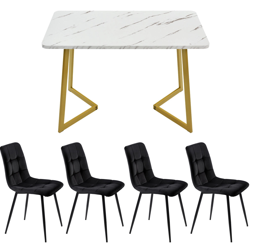 Set tavolo da pranzo moderno; 4 sedie; MDF; oro e nero