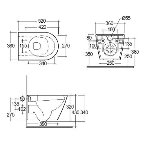 Sanitari sospesi opaco FEELING Rak Ceramics: vaso, bidet, copriwater soft-close Nero Opaco