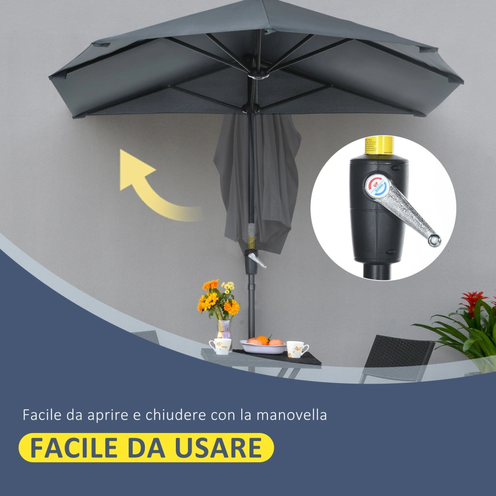 Ombrellone Semicircolare 200x190x240 cm con Tettuccio Anti UV Grigio
