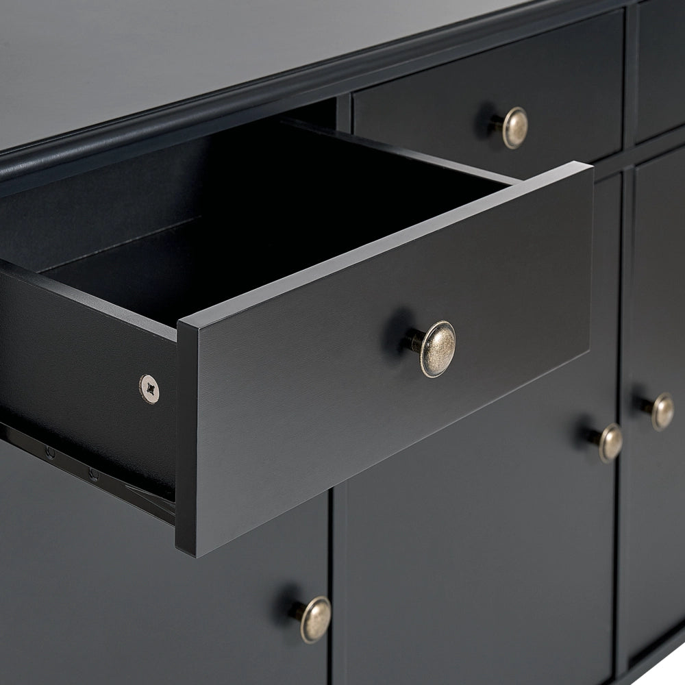 Credenza a tre ante MDF cassetti nero e pomelli oro madia comò moderno soggiorno corridoio camera da letto