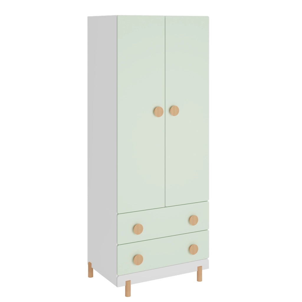 Armadio per Cameretta Vaarentaa a 2 Ante con 2 Cassetti 156x60x41 cm - Bianco/Verde Menta [en.casa]