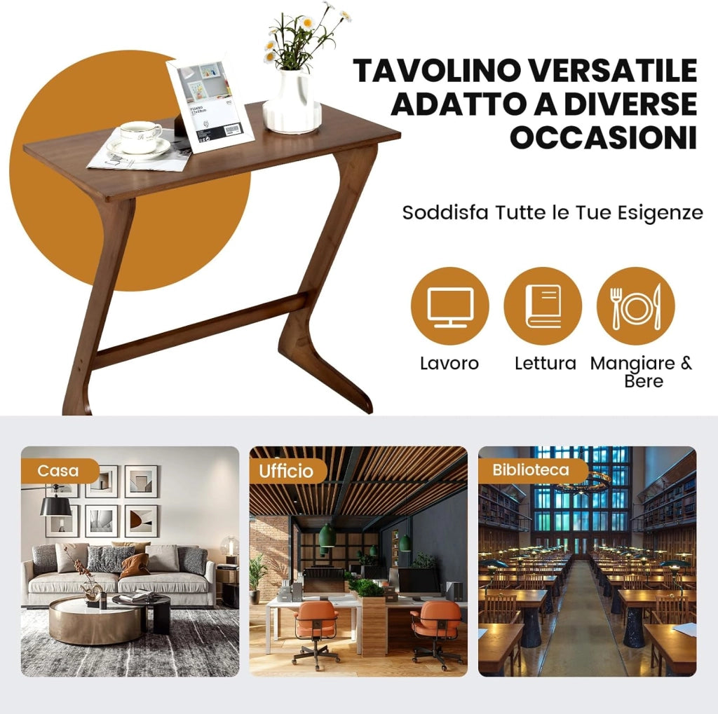 Tavolino Laterale, Tavolino da Divano e Letto in Bambù con Ampio Piano per Laptop, Struttura Stabile, Design Salvaspazio per Camera da Letto, Soggiorno, Studio, 75 x 40 x 70 cm (Marrone)