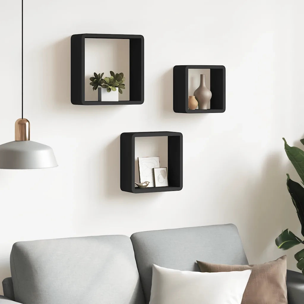 Mensole a Cubo da Parete 3 pz Nere in MDF 323953