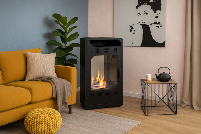 Stufa a Bioetanolo Fiammetta JR Ventilara Bruciatore da 1,5 L Struttura in Acciaio Nero