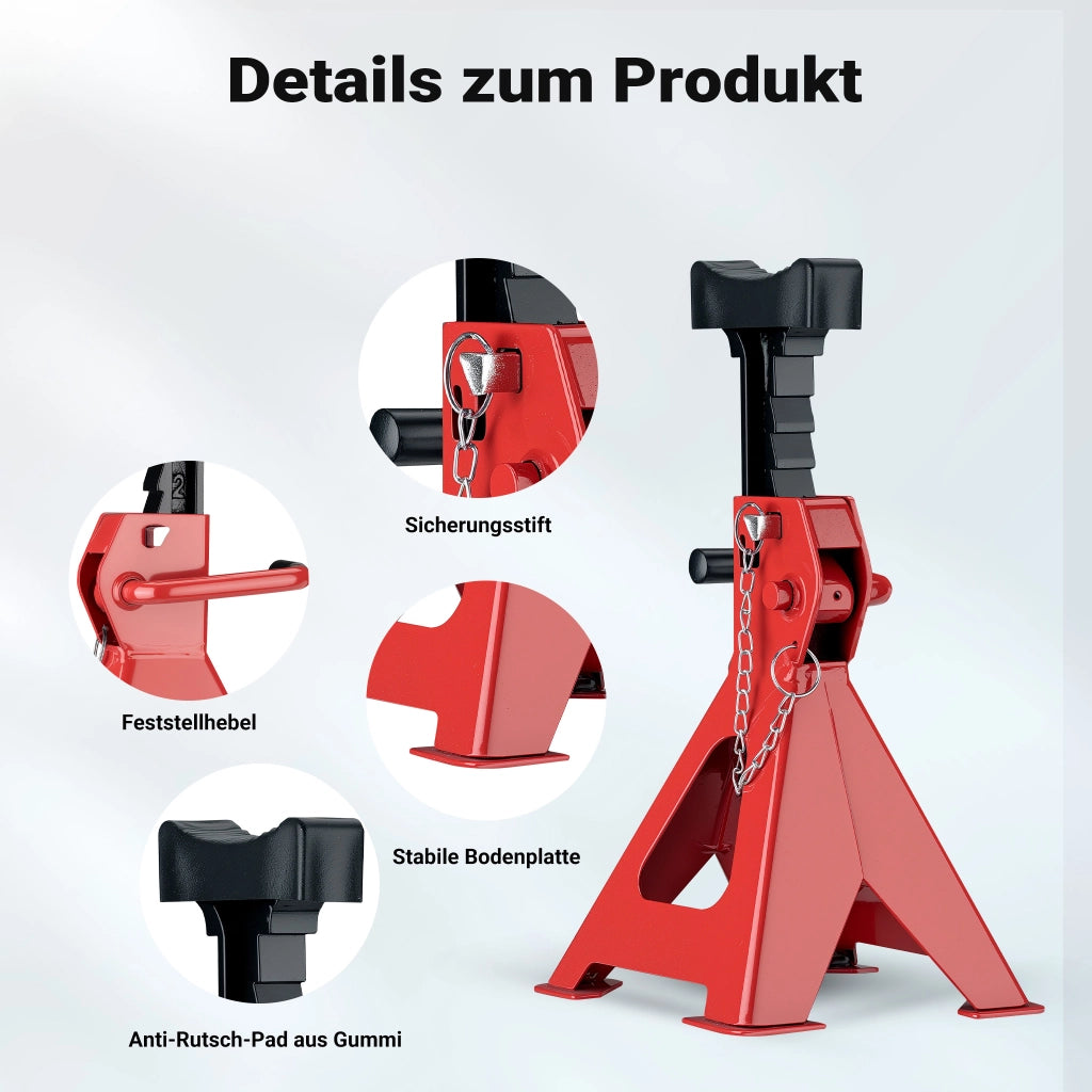 2 cavalletti auto, capacità di carico di 6 tonnellate l'uno, cavalletti di sostegno, altezza di sollevamento di 39-60,3 cm, con protezione in gomma e perno di sicurezza