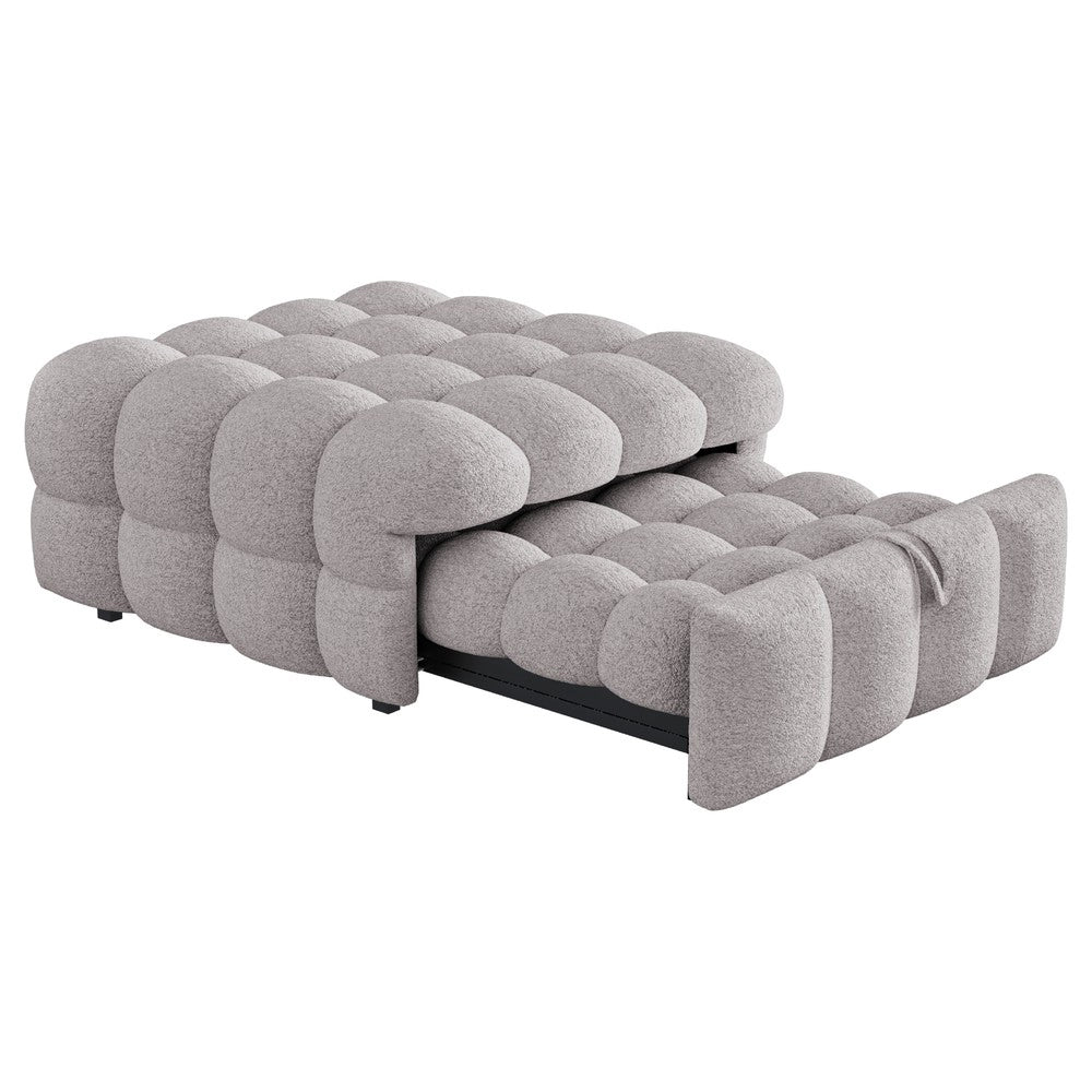 Letto Singolo Imbottito con Pouf ¨C MINIMAL ¨C Tessuto Teddy Grigio