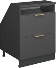 Mobile sottotetto Rion, Antracite-oro, 60 x 81.6 cm con 2 cassetti, carcassa 60 cm profondità, adatto per il salvaspazio sotto tetti spioventi