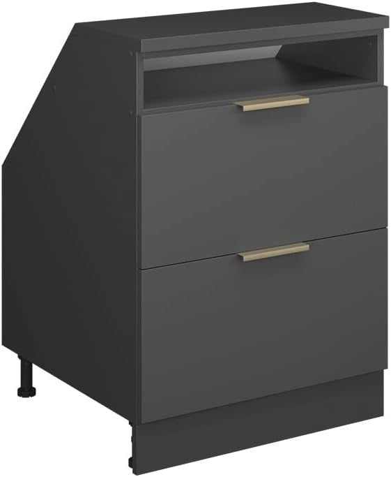 Mobile sottotetto Rion, Antracite-oro, 60 x 81.6 cm con 2 cassetti, carcassa 60 cm profondità, adatto per il salvaspazio sotto tetti spioventi